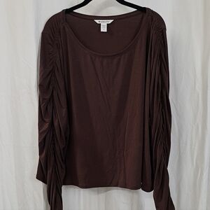 Athleta 3X 22/24 Chocolate Brown Athletic Top Long Sleeve Cropped Fit Shirred